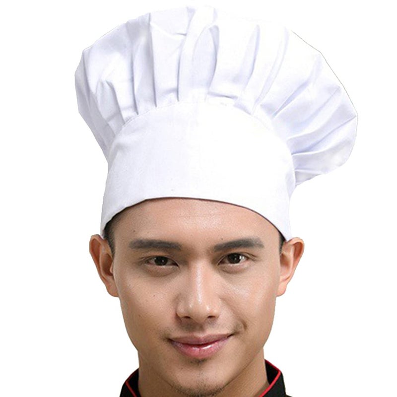 Hyzrz Chef Hat Adult Adjustable Elastic Baker Kitchen Cooking Chef Cap (White) - Image 1